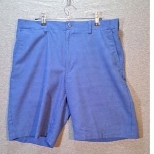 PGA‎ Tour Mens Blue Micro Check Golf Shorts Flat Front Performance Size 36